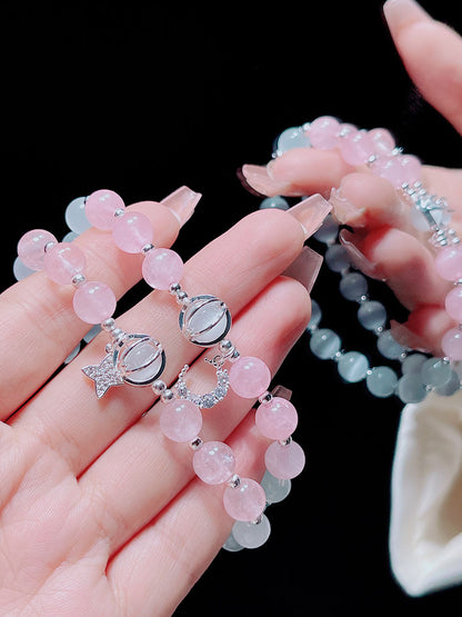 Sweet and Fresh Ins Style Pink Crystal Blue Stone Moon Star Fish Tail Bracelet