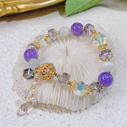 Luxury Lucky Bracelet with Diamond Inlaid Natural Stone Cat's Eye Beads