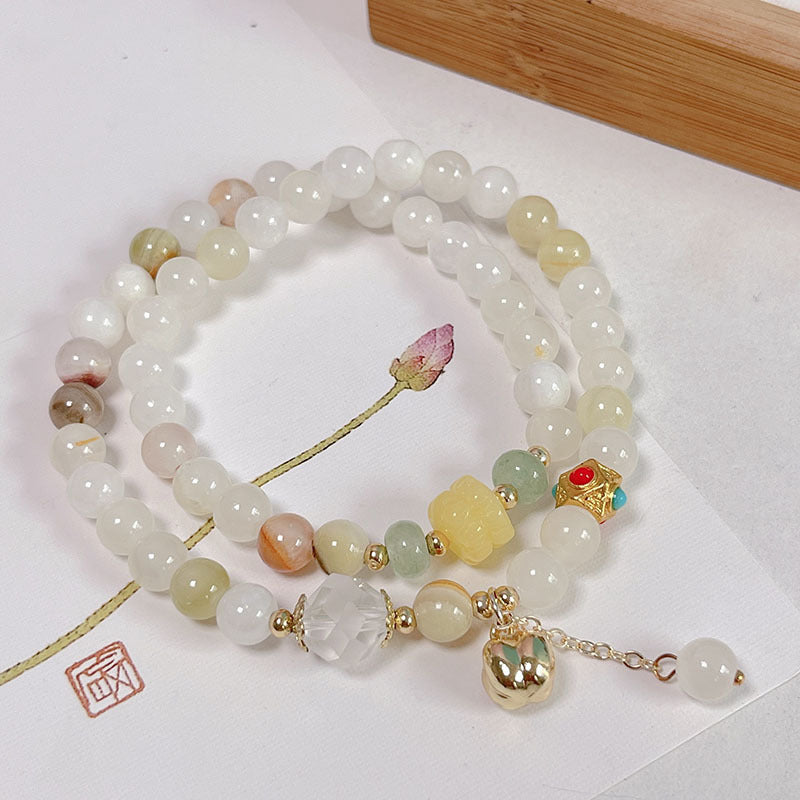 Colorful Double Circle Rice Yellow Jade Natural Stone Bracelet