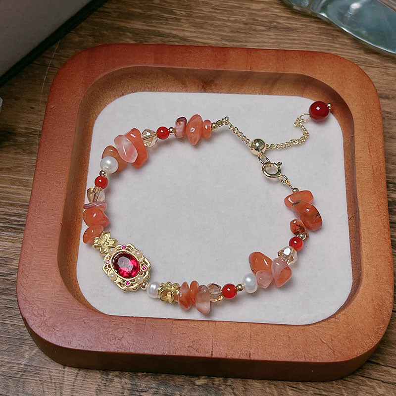 Sunset Red Agate Pearl Bracelet