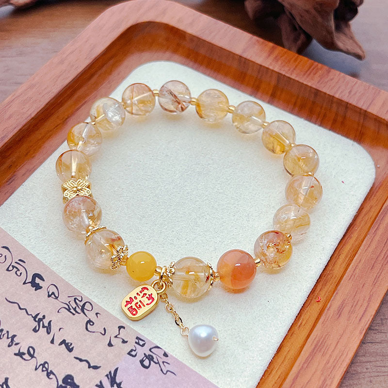 Natural Yellow Tower Crystal Bead Bracelet Women's Premium Tiger Eye Stone Bracelet