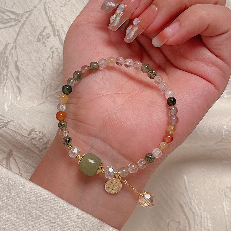 Double Circle Colorful Crystal Lucky Grass Chinese Style Bracelet