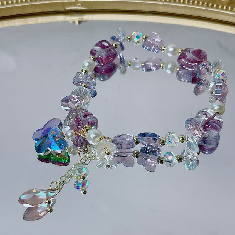 Crystal Glass Bead Butterfly Flower Bracelet