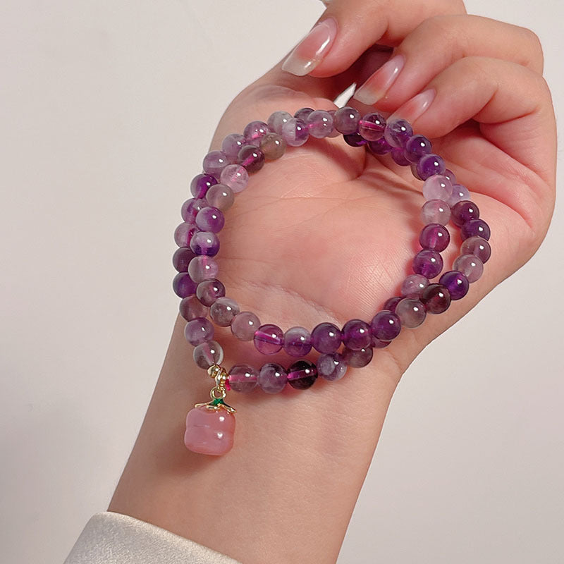 Amethyst Multi-loop Bracelet White Jade Persimmon Pendant Lucky Feng Shui Accessories