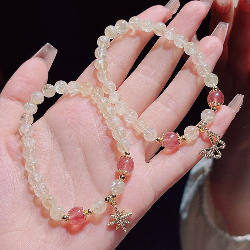 Yellow Crystal Beaded Bracelet with Delicate Butterfly and Star Pendant