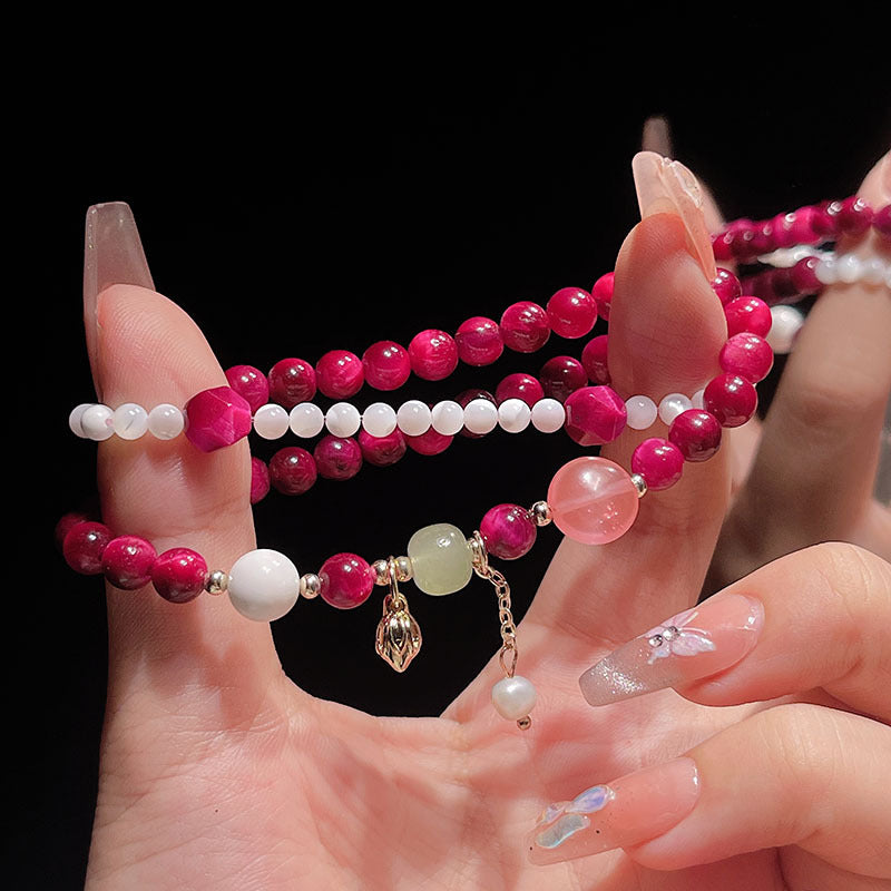 Natural Stone Bead Bracelet Set with Tiger Eye and Shoushan Stone