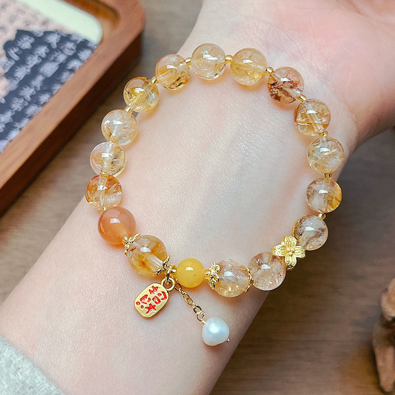 Natural Yellow Tower Crystal Bead Bracelet Women's Premium Tiger Eye Stone Bracelet