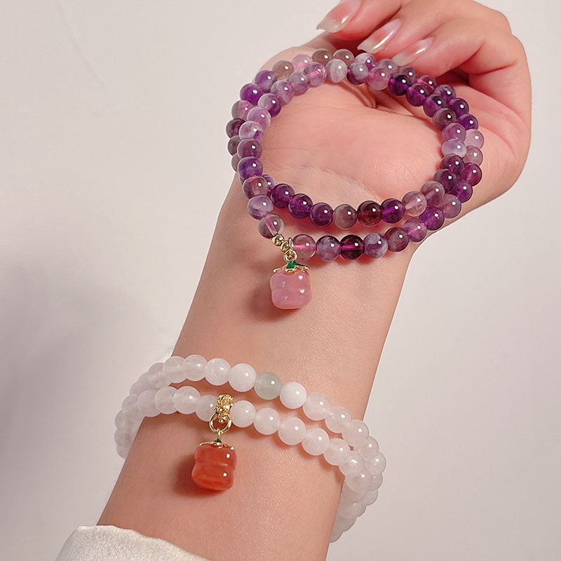 Amethyst Multi-loop Bracelet White Jade Persimmon Pendant Lucky Feng Shui Accessories