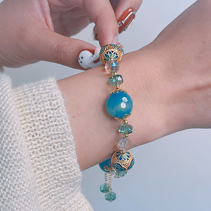 Colorful Beryl Bracelet with Metal Weaving and Zircon Butterfly