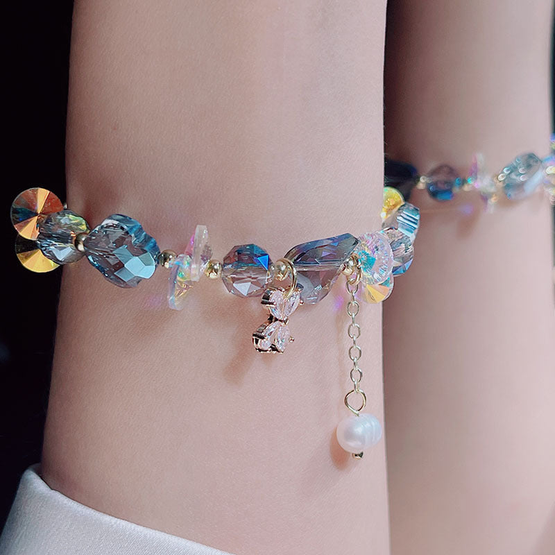 Cute Crystal Bracelet with Star and Flower Charms