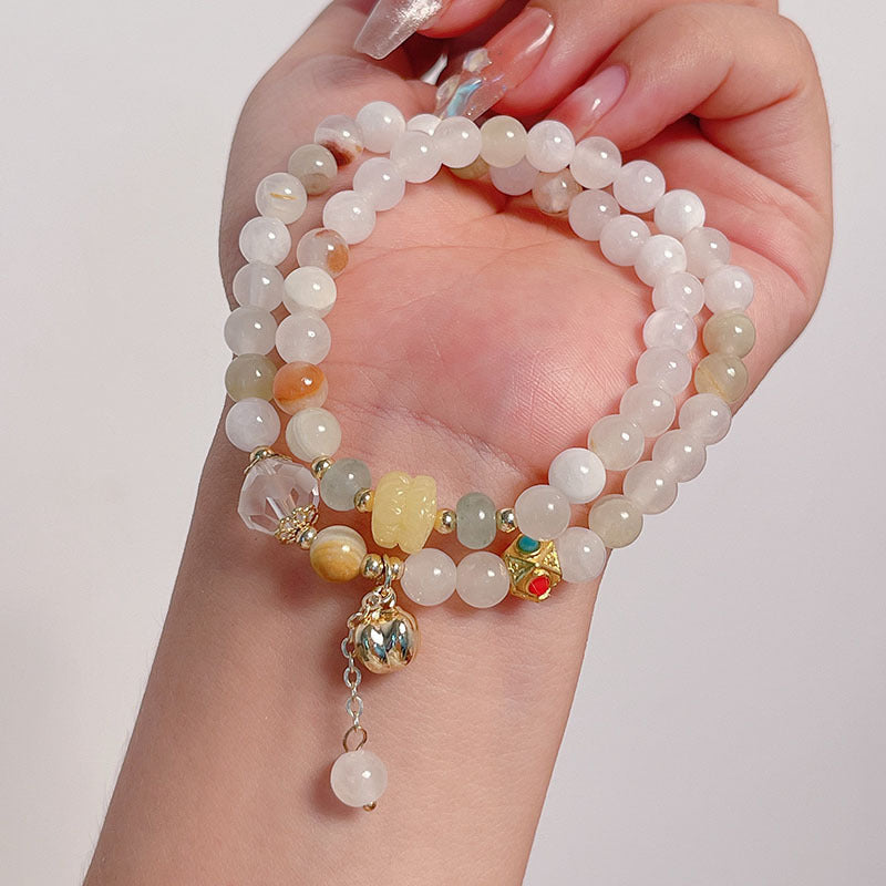 Colorful Double Circle Rice Yellow Jade Natural Stone Bracelet