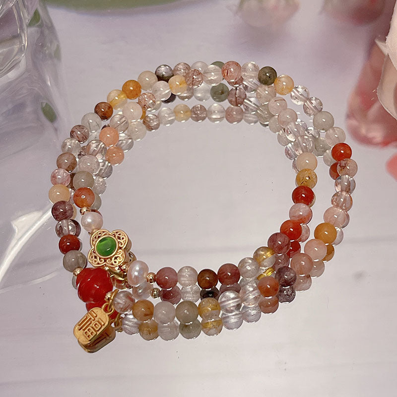 Double Circle Colorful Crystal Lucky Grass Chinese Style Bracelet