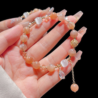 Orange Sunstone Natural Stone Bracelet with Purple Crystal