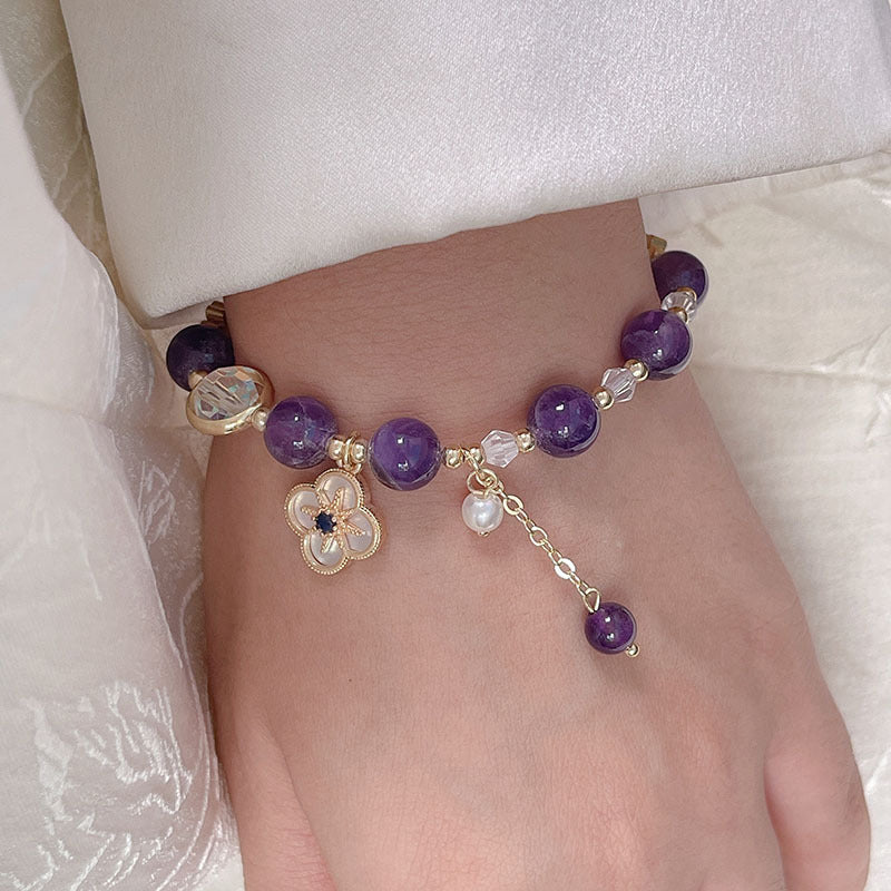 Luxurious lucky grass bracelet with amethyst and rainbow crystal