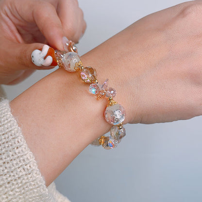 Colorful Beryl Bracelet with Metal Weaving and Zircon Butterfly