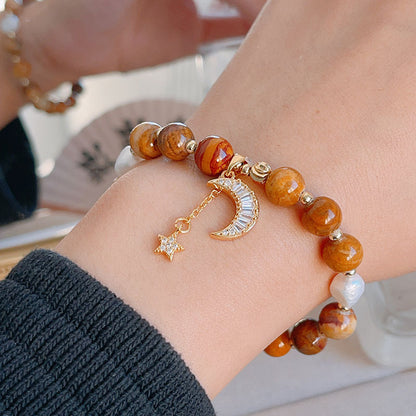 Natural Stone Moon and Star Layered Bracelet