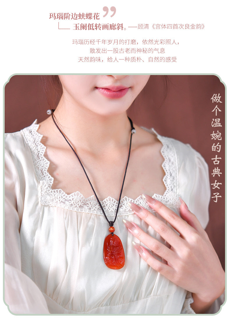 Natural Red Agate Zodiac Guardian Necklace