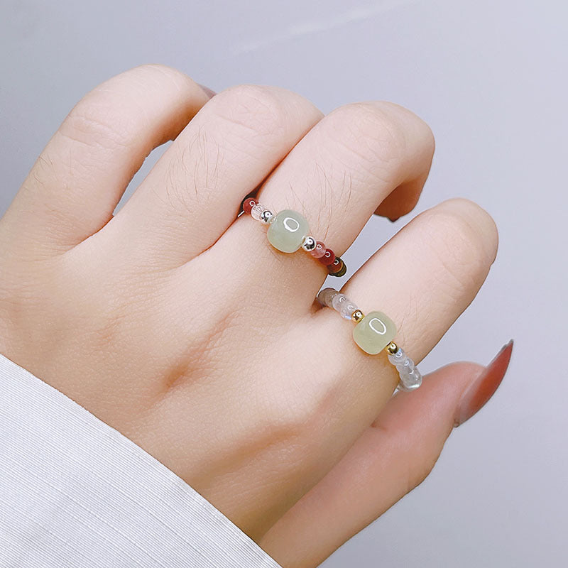 Natural Green Jasper Elastic Ring