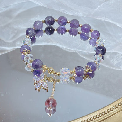 Summer New Purple Crystal Butterfly Bracelet Sweet ins Small Design Natural Strawberry Crystal Butterfly Pendant Bracelet Female