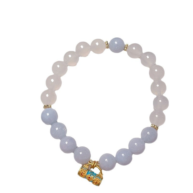 Natural Agate Couple Friendship Lock Pendant Bracelet