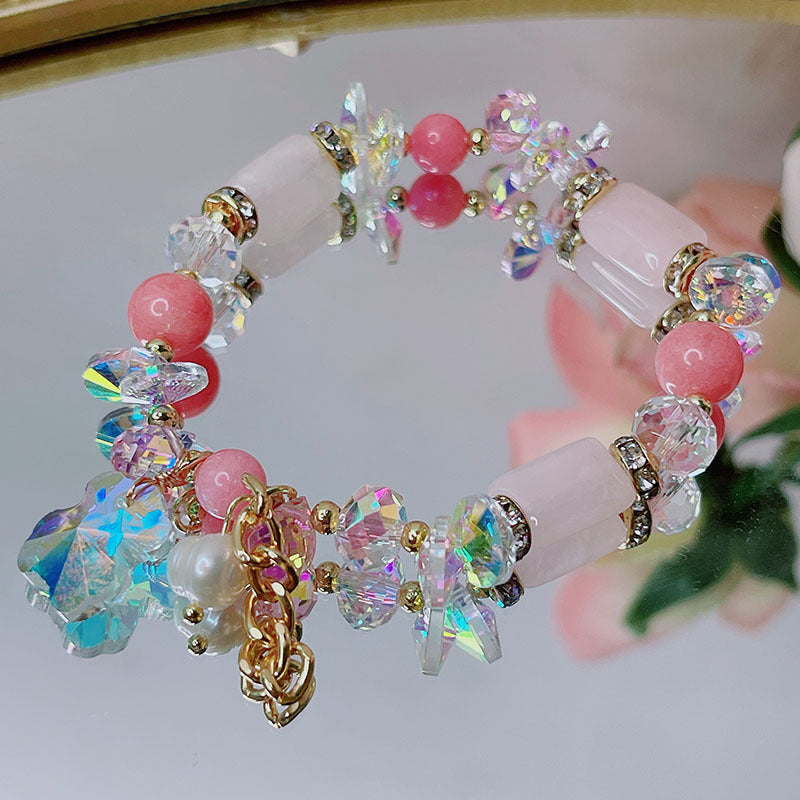 Cute Crystal Bracelet with Star and Flower Charms