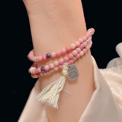 Chinese Style Beaded Triple-layer Bracelet with Shoushan Stone, Picture Stone, Red Vein Stone Tassel Bracelet