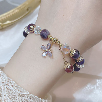 Summer New Purple Crystal Butterfly Bracelet Sweet ins Small Design Natural Strawberry Crystal Butterfly Pendant Bracelet Female