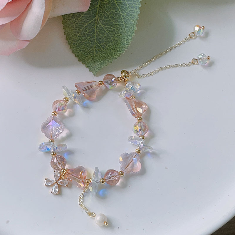 Sparkling Crystal Bracelet with Zircon Flower Pendant