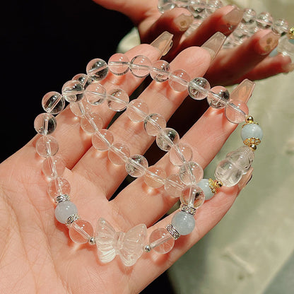 Natural White Crystal Carved Butterfly Bracelet