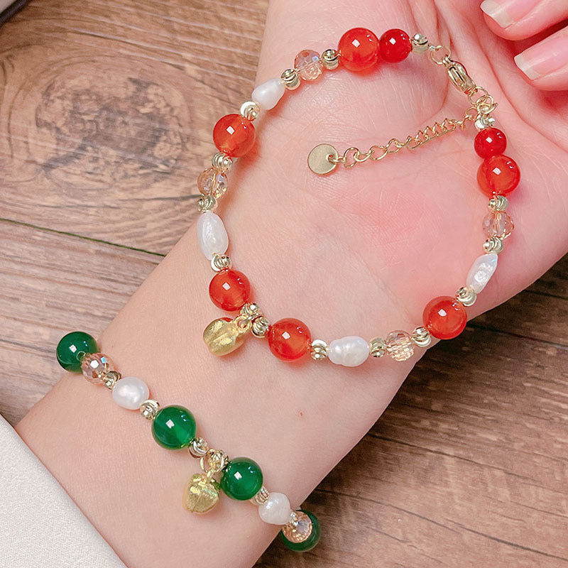 Pumpkin Red Agate Bracelet Chinese Style Beaded Stackable Accessory Gift Jewelry