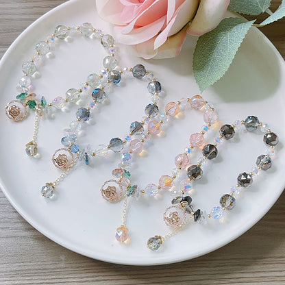 Crystal Rose Flower Pendant Bracelet