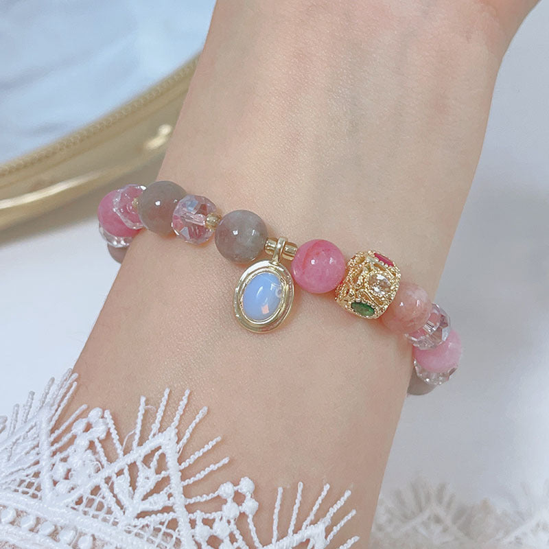 Colorful Beryl Bracelet with Metal Weaving and Zircon Butterfly