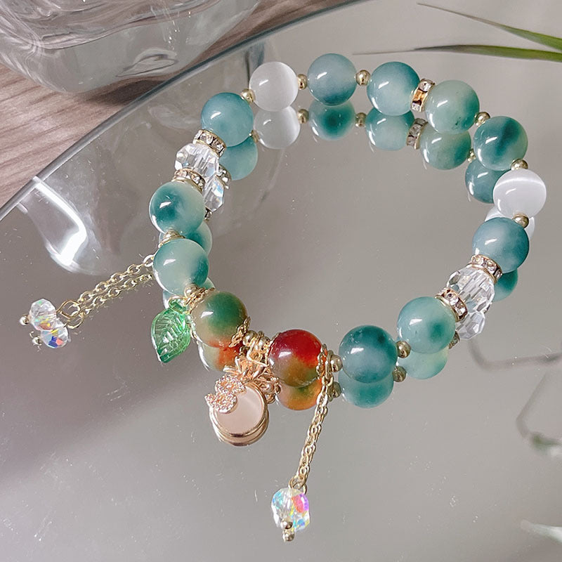 Colorful Natural Stone Crystal Pearl Bracelet Set for Fashionable Girls