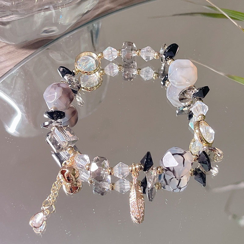 Irregular Crystal and Agate Bead Bell Bracelet