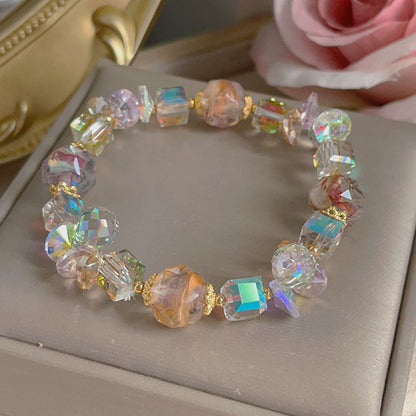 Colorful Beryl Bracelet with Metal Weaving and Zircon Butterfly