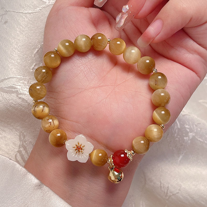 Lucky Tiger Eye Stone Bracelet with Folk Style Cloud and Flower Pendant