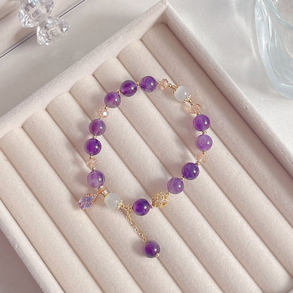 Orange Sunstone Natural Stone Bracelet with Purple Crystal