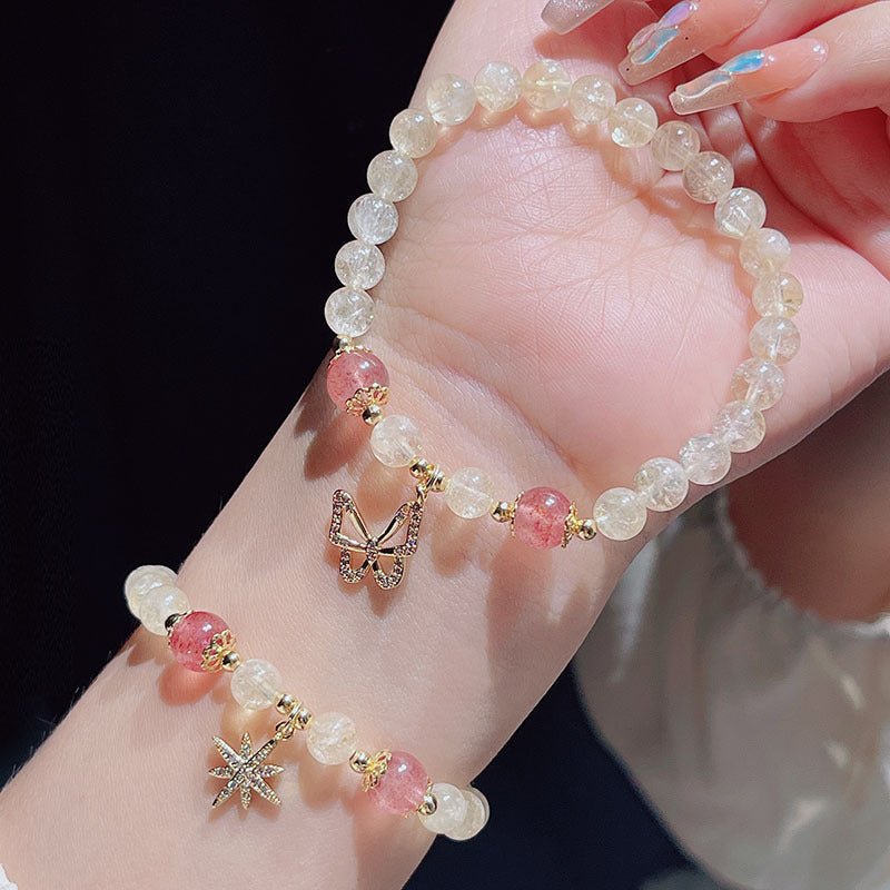 Yellow Crystal Beaded Bracelet with Delicate Butterfly and Star Pendant