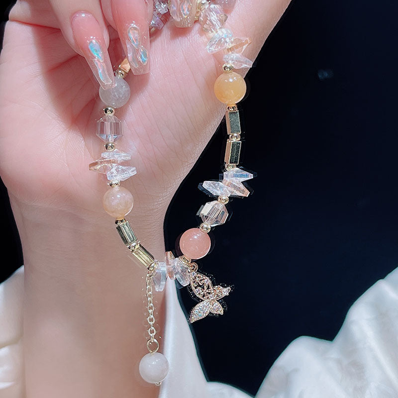 Natural Agate Butterfly Bracelet with Hollow Butterfly Pendant