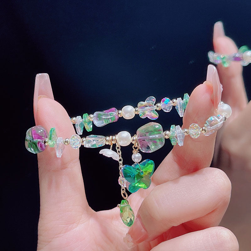 Crystal Glass Bead Butterfly Flower Bracelet