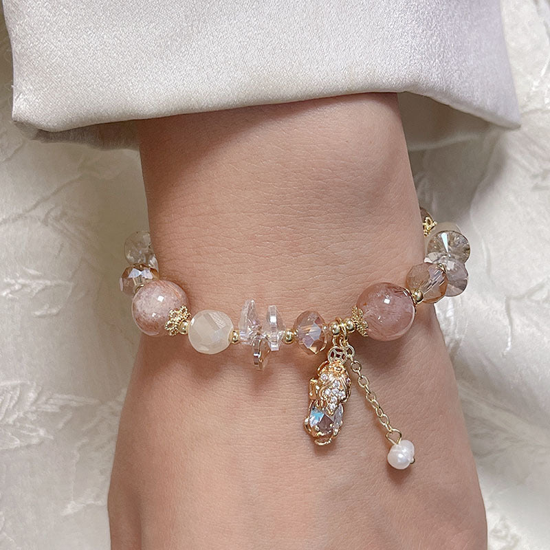 Colorful Natural Stone Crystal Pearl Bracelet Set for Fashionable Girls