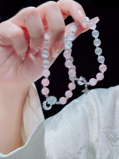 Sweet and Fresh Ins Style Pink Crystal Blue Stone Moon Star Fish Tail Bracelet