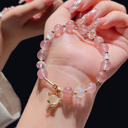 Natural Crystal Fox Lucky Clover Bracelet