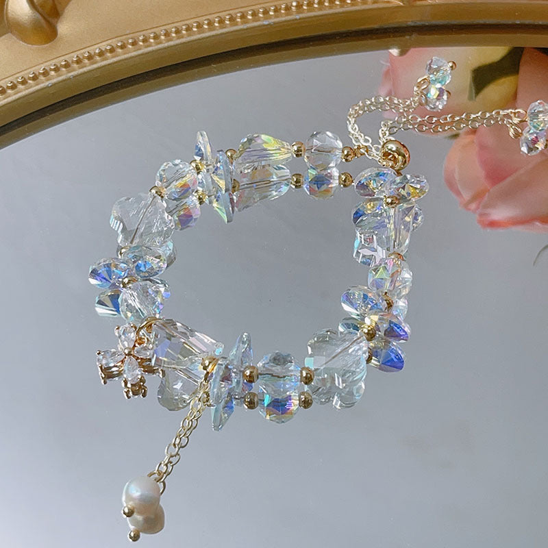 Cute Crystal Bracelet with Star and Flower Charms