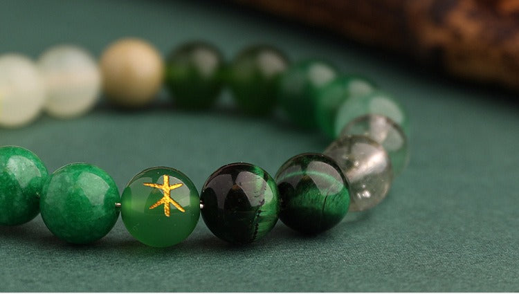 Wood Elemental-Green agate balance energy bracelet