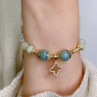 Lucky Clover Pendant Bracelet with Delicate Zircon Stones