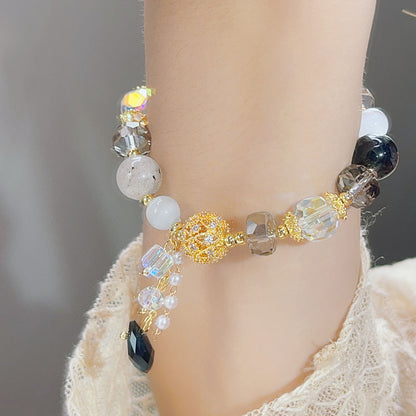 Luxury Lucky Bracelet with Diamond Inlaid Natural Stone Cat's Eye Beads