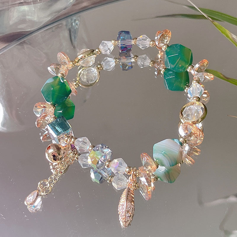 Colorful Natural Stone Crystal Pearl Bracelet Set for Fashionable Girls