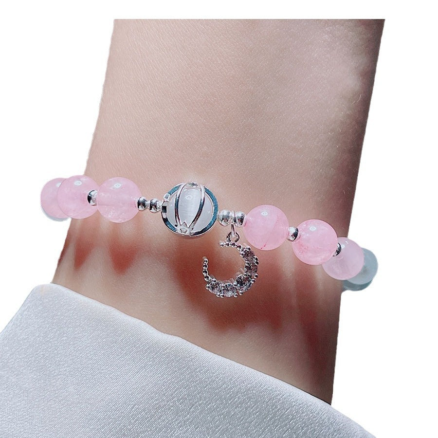 Sweet and Fresh Ins Style Pink Crystal Blue Stone Moon Star Fish Tail Bracelet