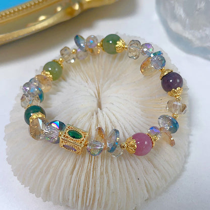 Colorful Beryl Bracelet with Metal Weaving and Zircon Butterfly